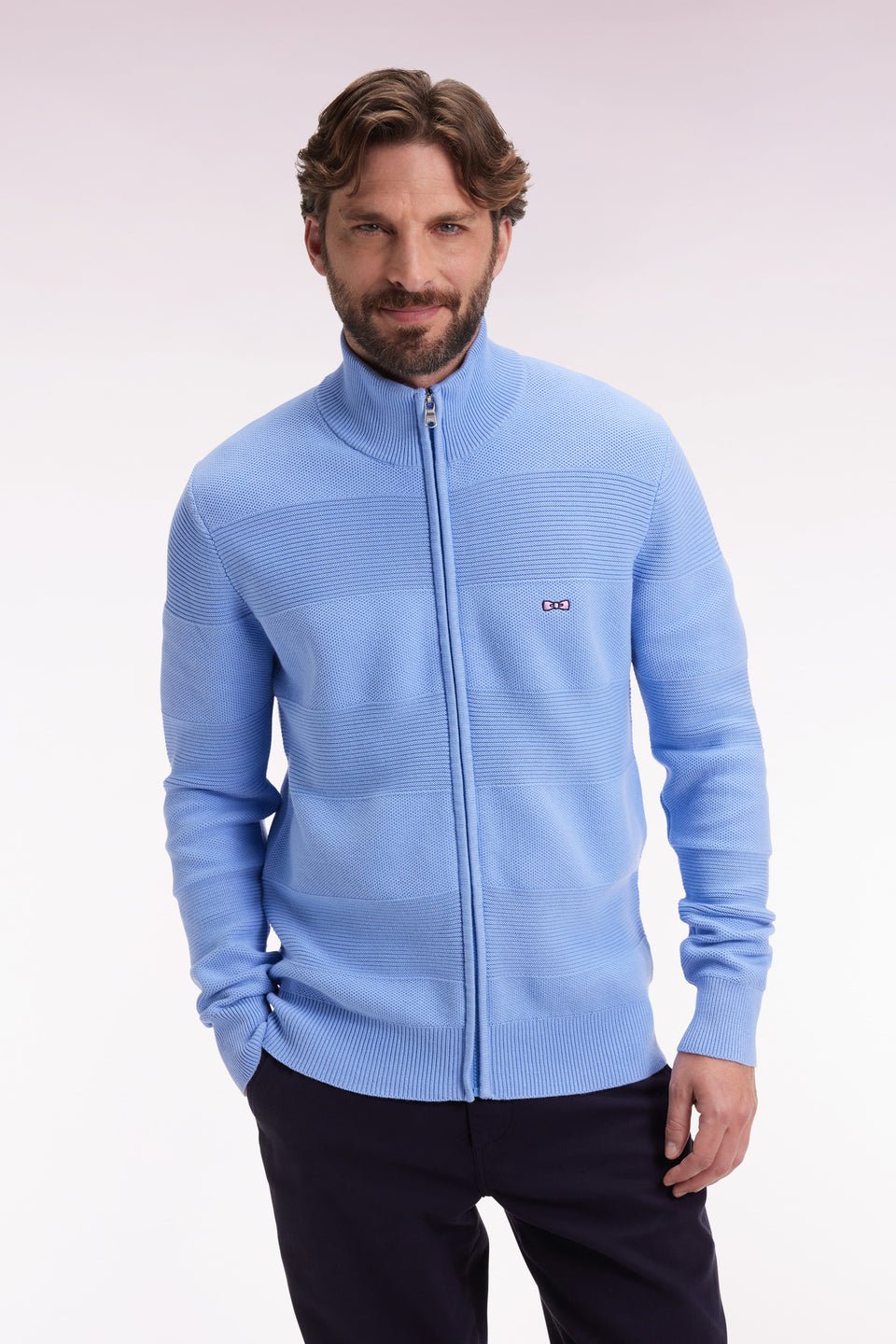 Eden Park Zip-up cotton honeycomb cardigan with straight cut