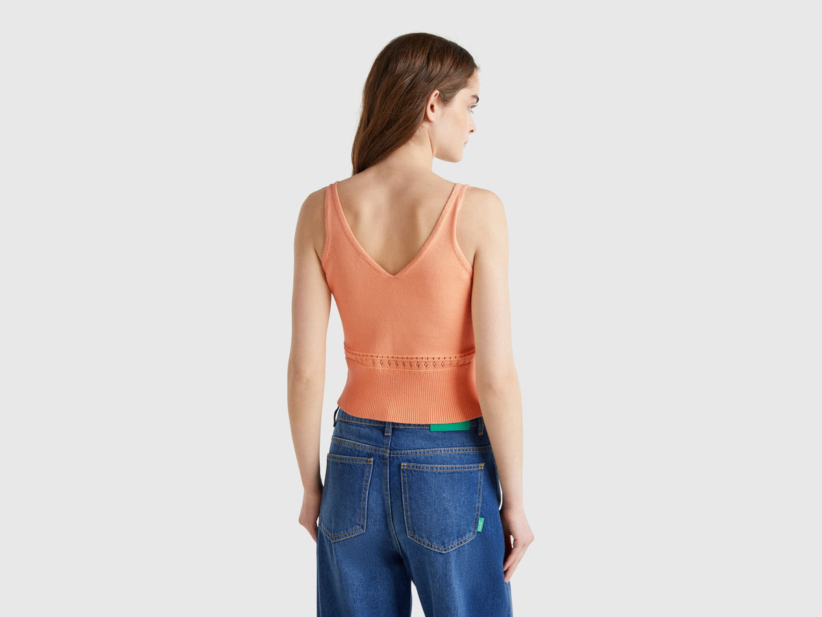 Benetton Knit Tank Top With Flower Embroidery