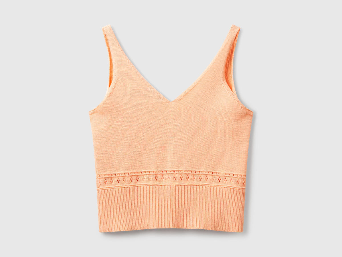 Benetton Knit Tank Top With Flower Embroidery
