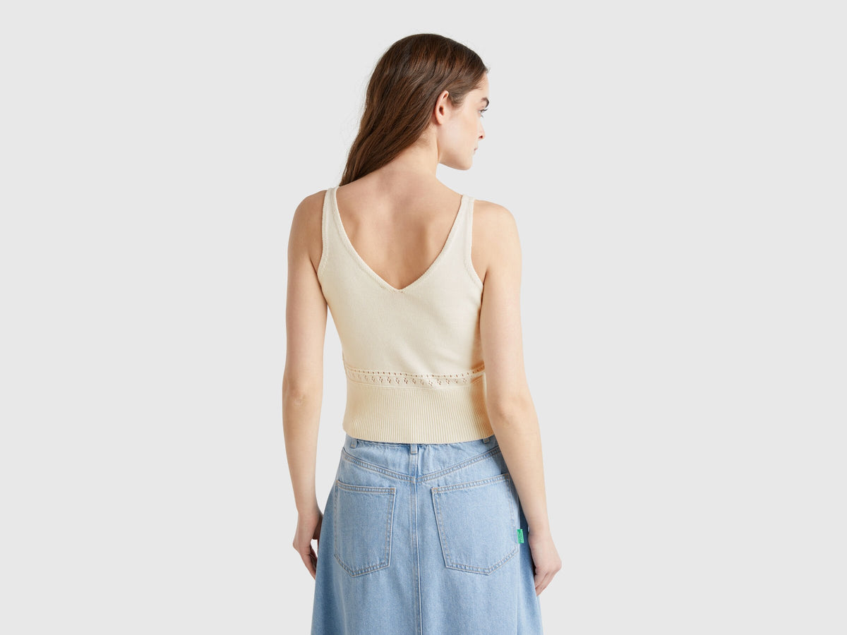 Benetton Knit Tank Top With Flower Embroidery