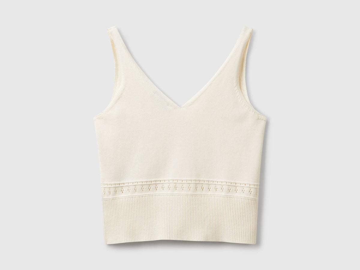 Benetton Knit Tank Top With Flower Embroidery