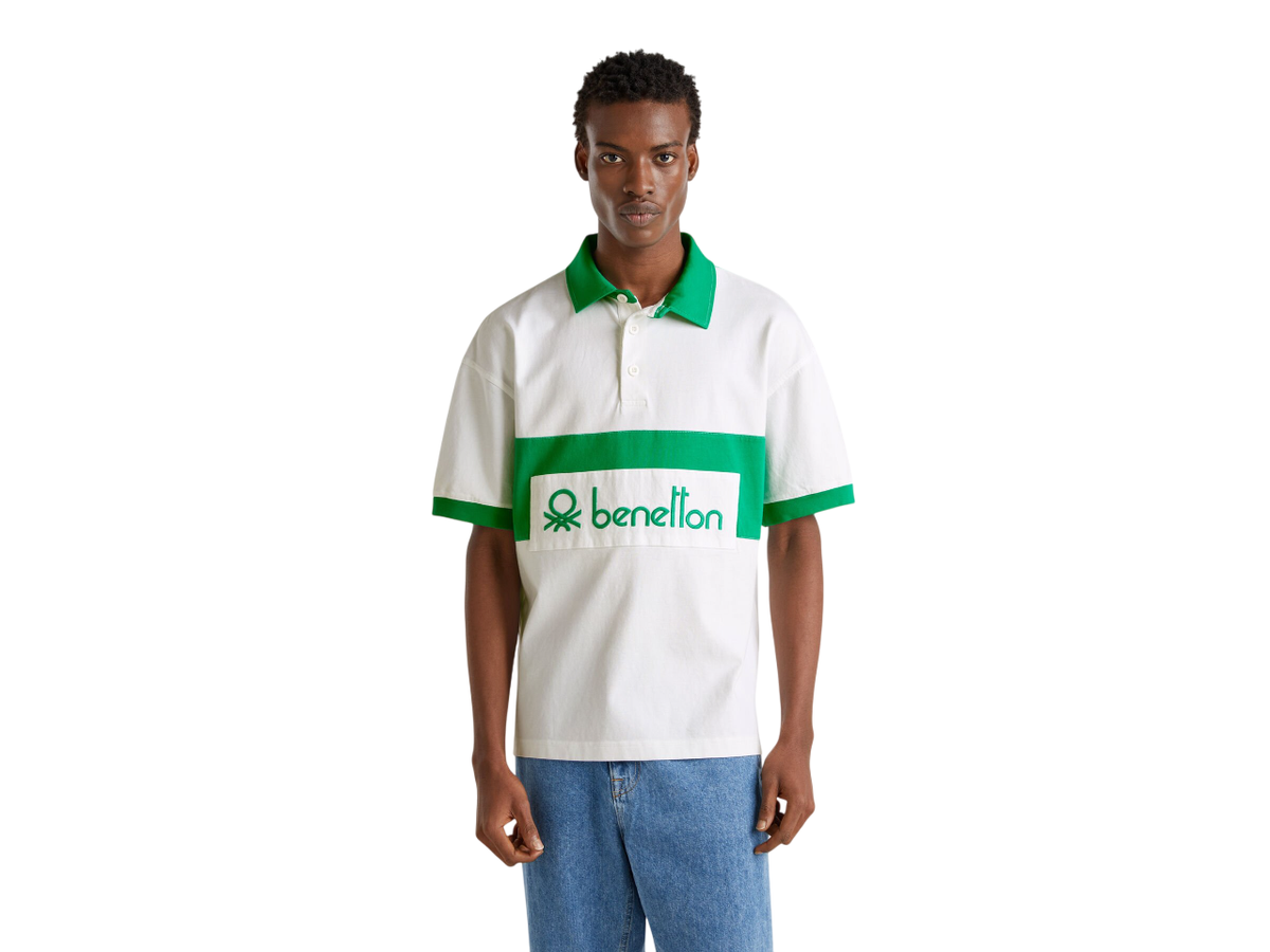 Benetton Blue And White Rugby Polo