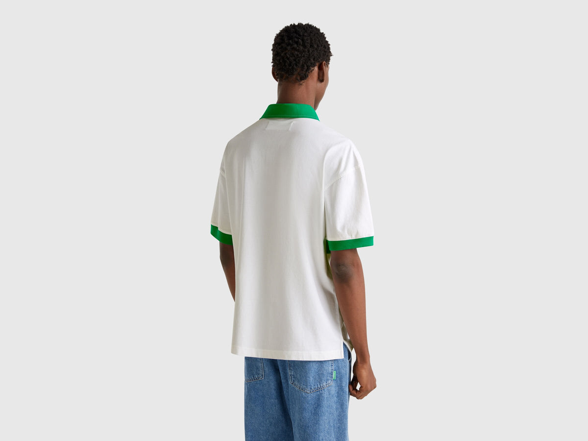 Benetton Blue And White Rugby Polo