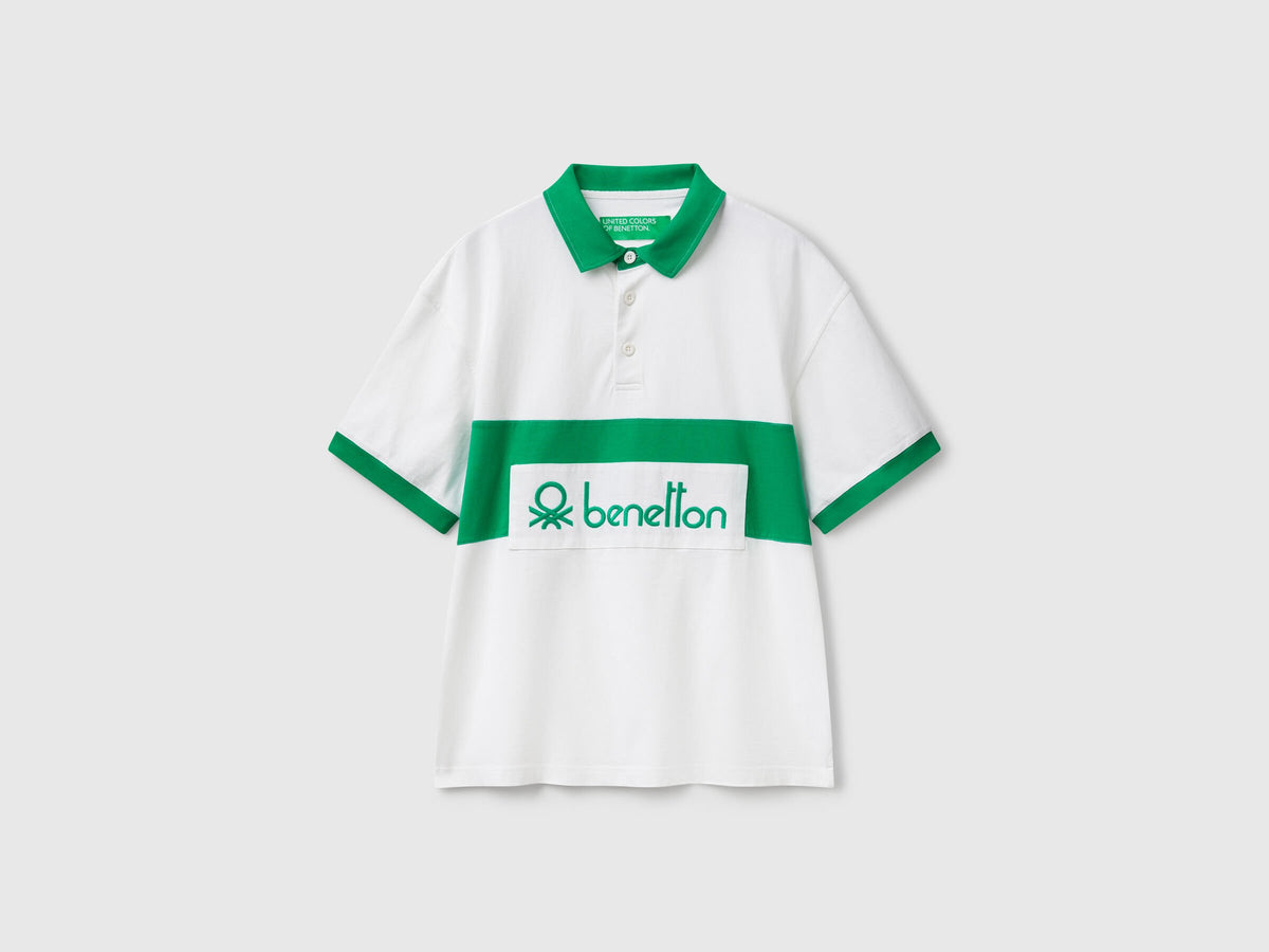 Benetton Blue And White Rugby Polo