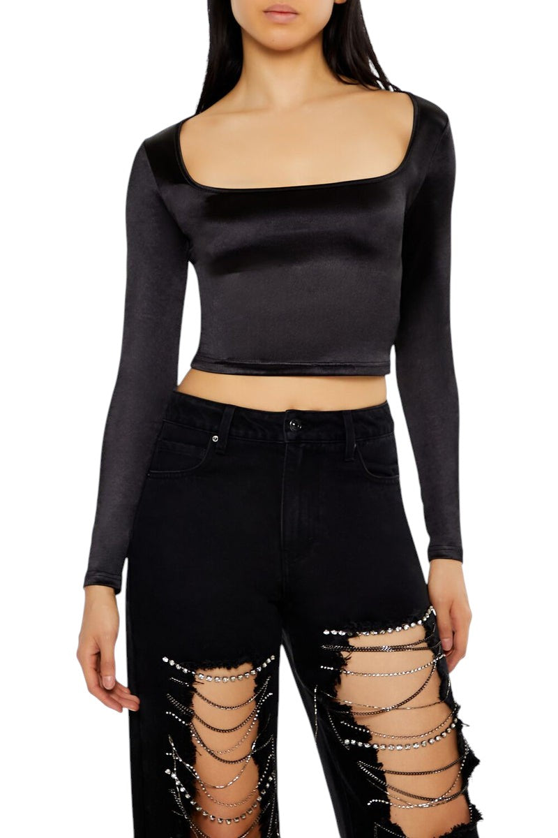 Forever 21 Satin Square-Cut Crop Top
