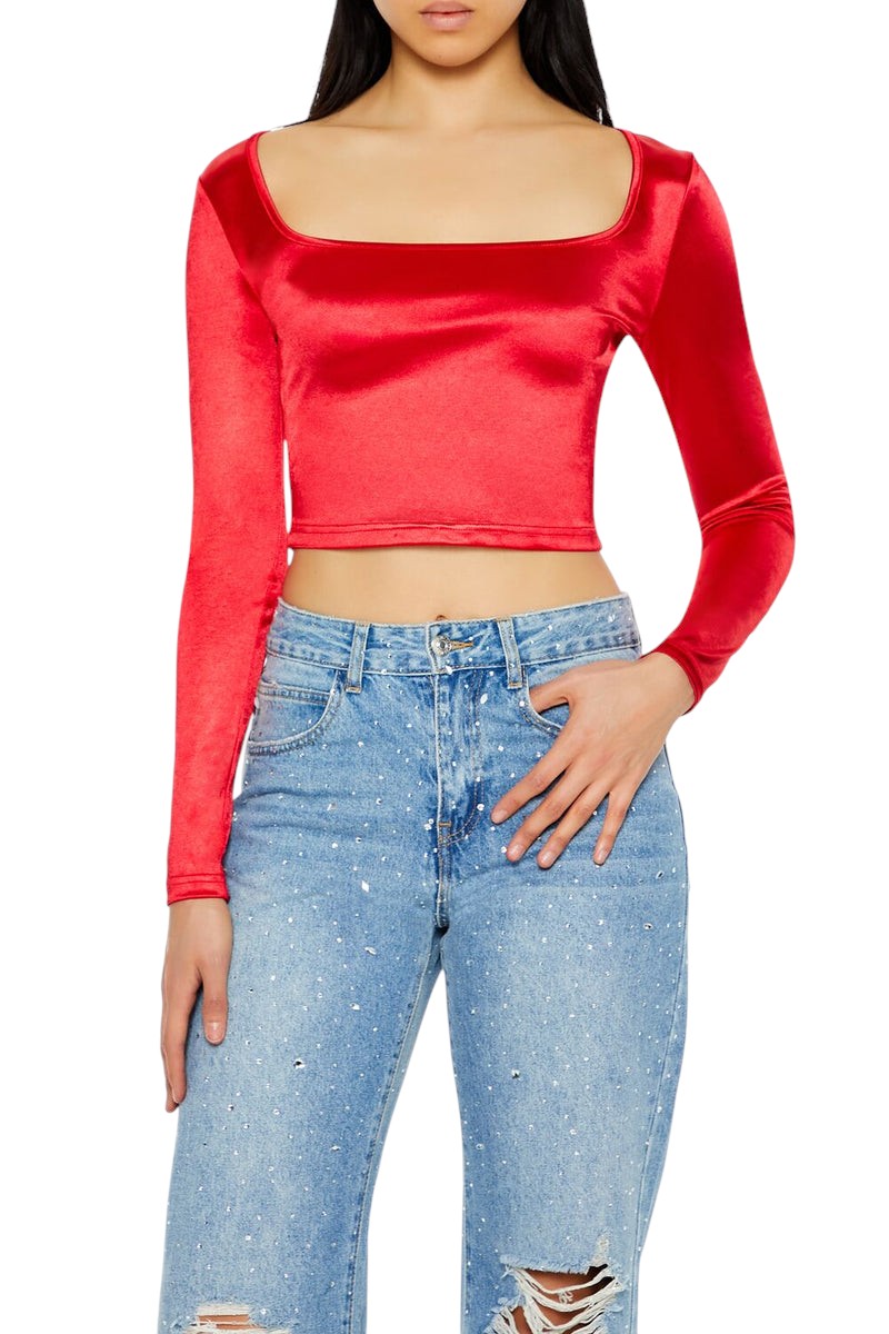 Forever 21 Satin Square-Cut Crop Top