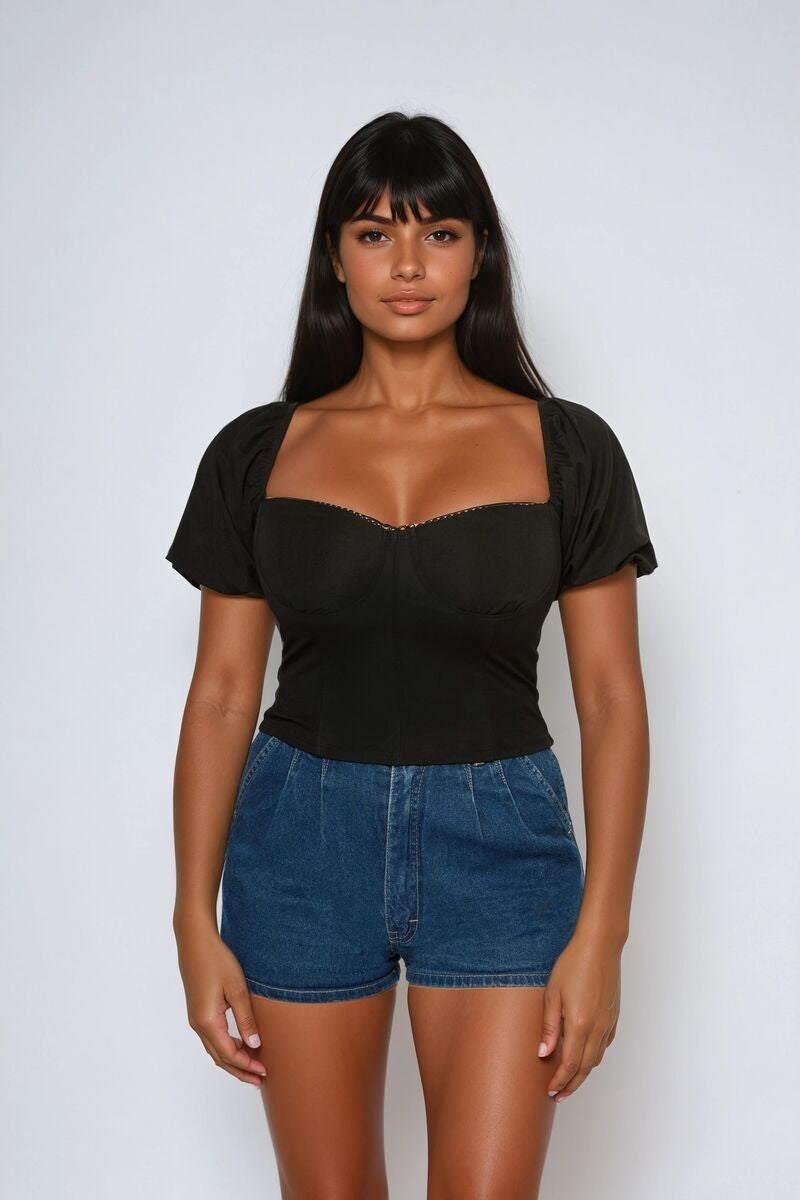 Forever 21 Jersey Knit Puff-Sleeve Top
