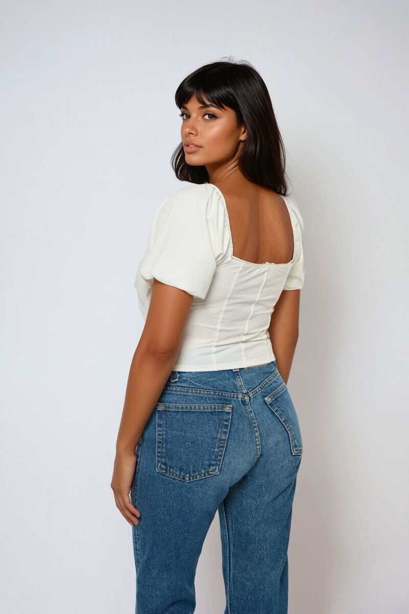 Forever 21 Jersey Knit Puff-Sleeve Top