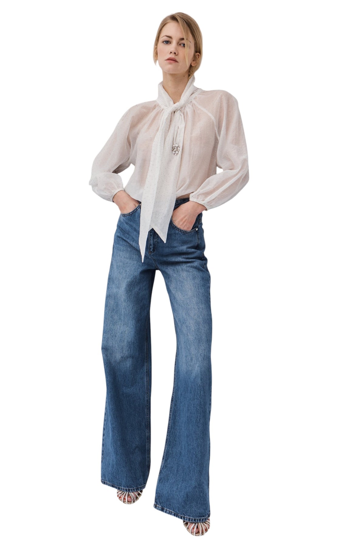 BSB Tie-front blouse with rhinestones