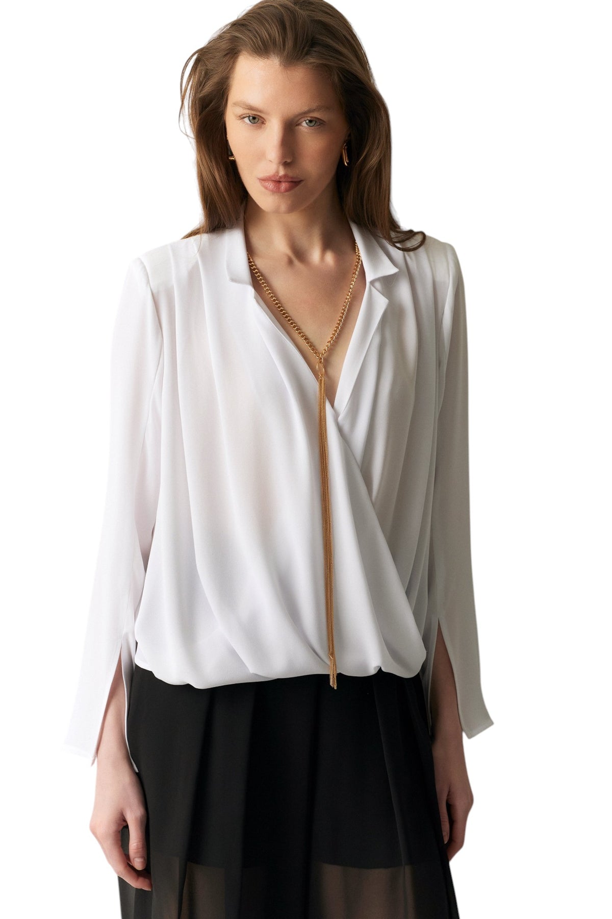 BSB Long sleeves wrap blouse with chain