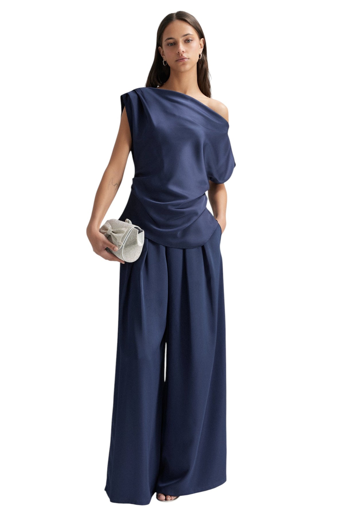 BSB Satin blouse with one shoulder