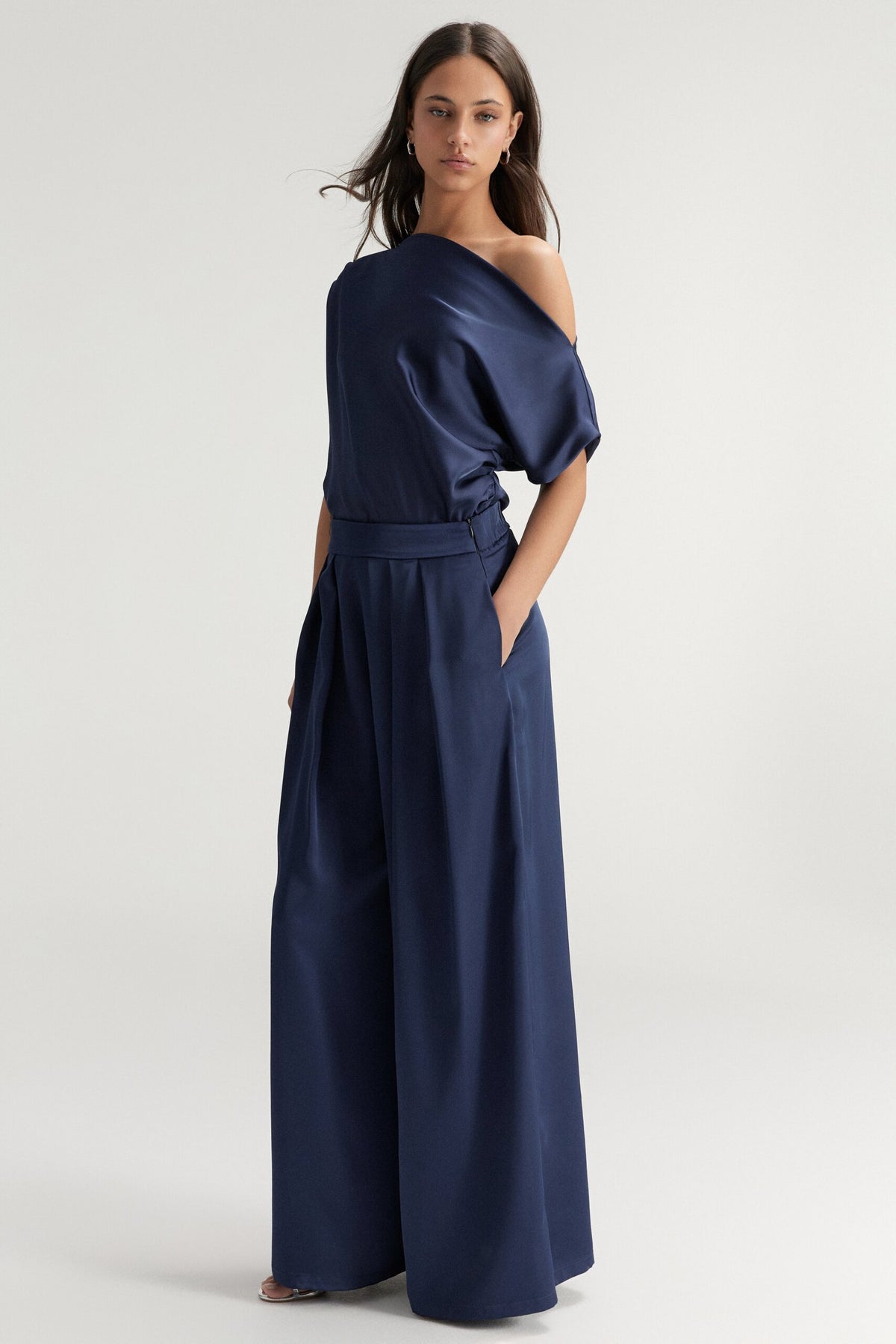 BSB Satin blouse with one shoulder