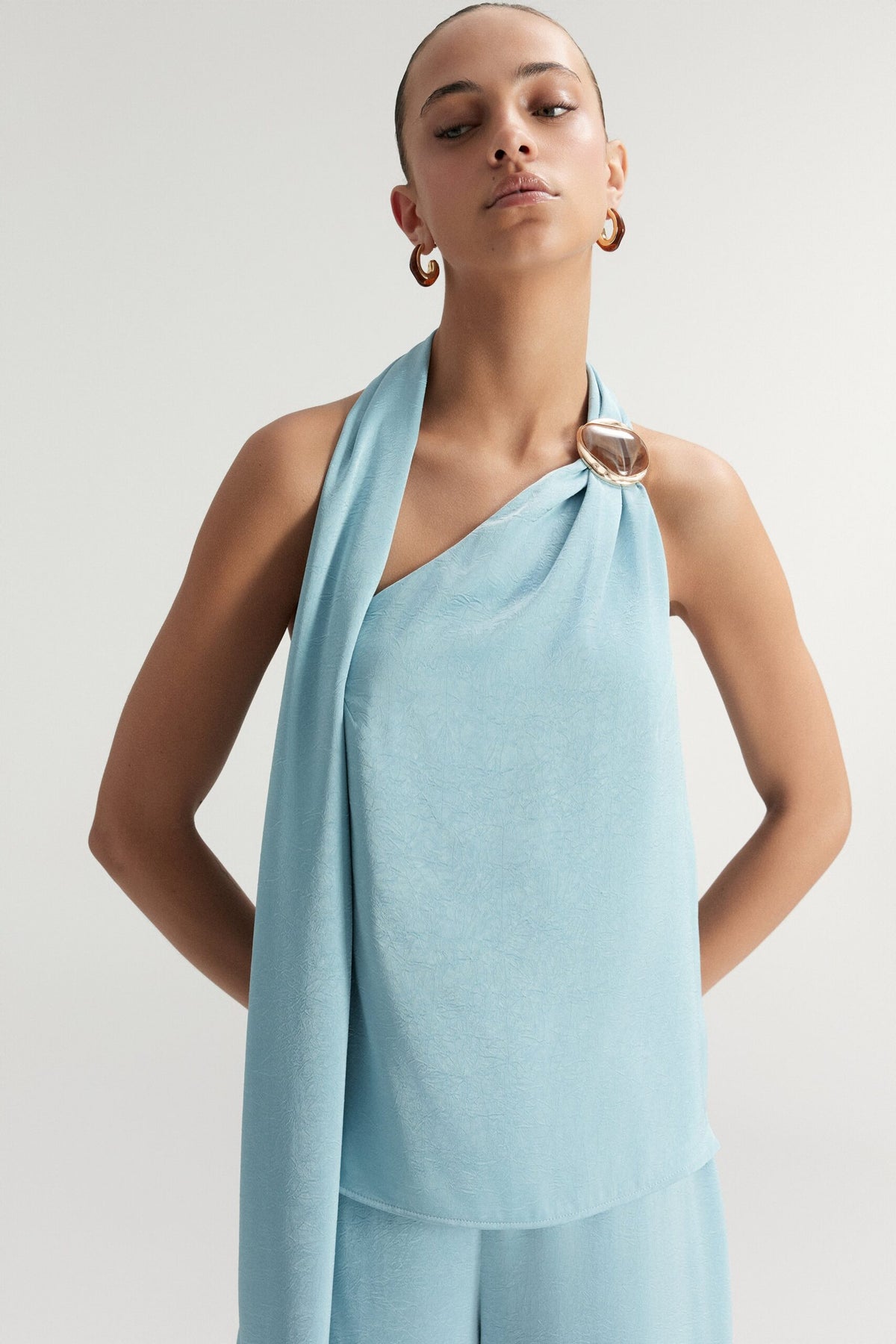 BSB Satin blouse with one shoulder