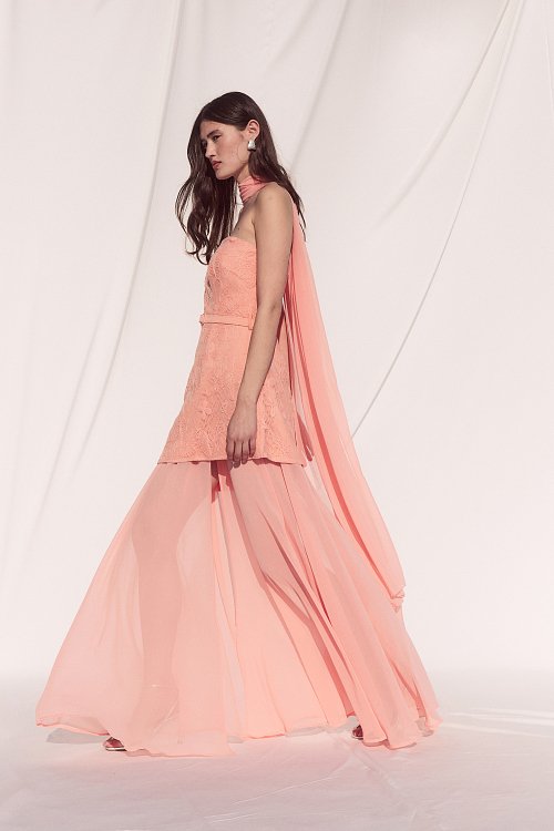 BSB Maxi strapless dress with sheer