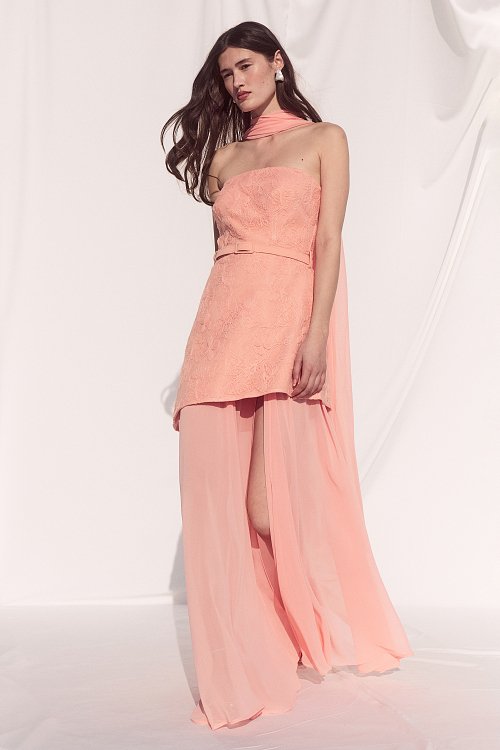 BSB Maxi strapless dress with sheer
