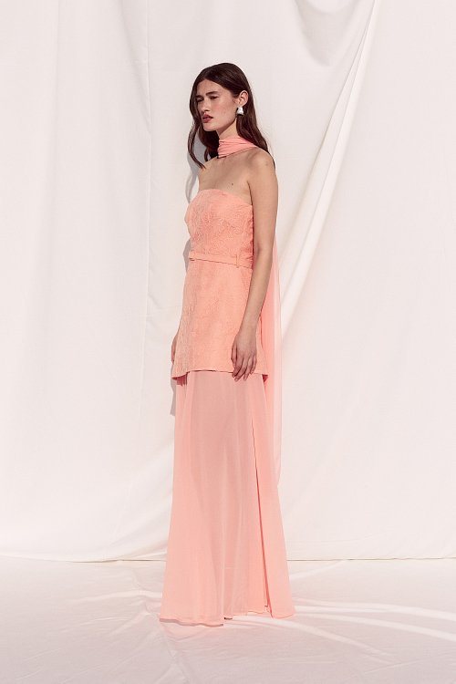 BSB Maxi strapless dress with sheer