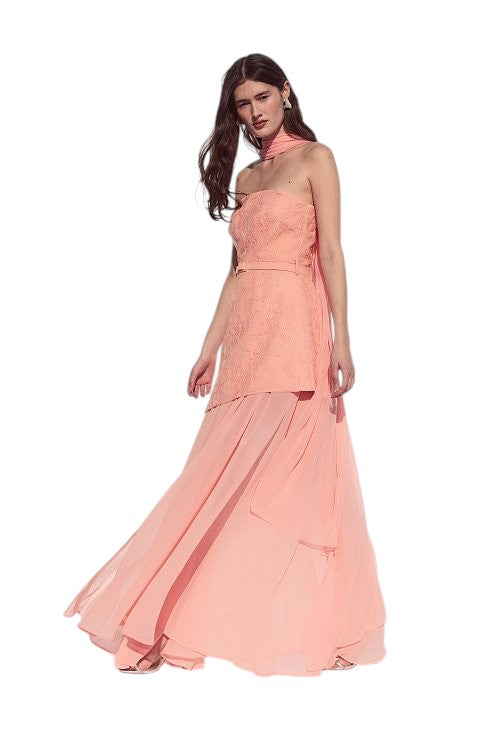 BSB Maxi strapless dress with sheer