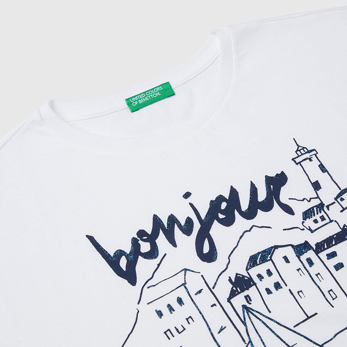 Benetton Boxy Fit Glitter Print TShirt