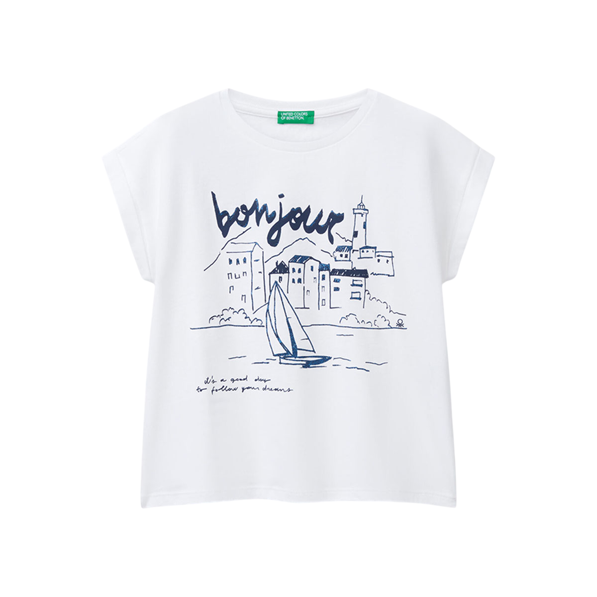 Benetton Boxy Fit Glitter Print TShirt