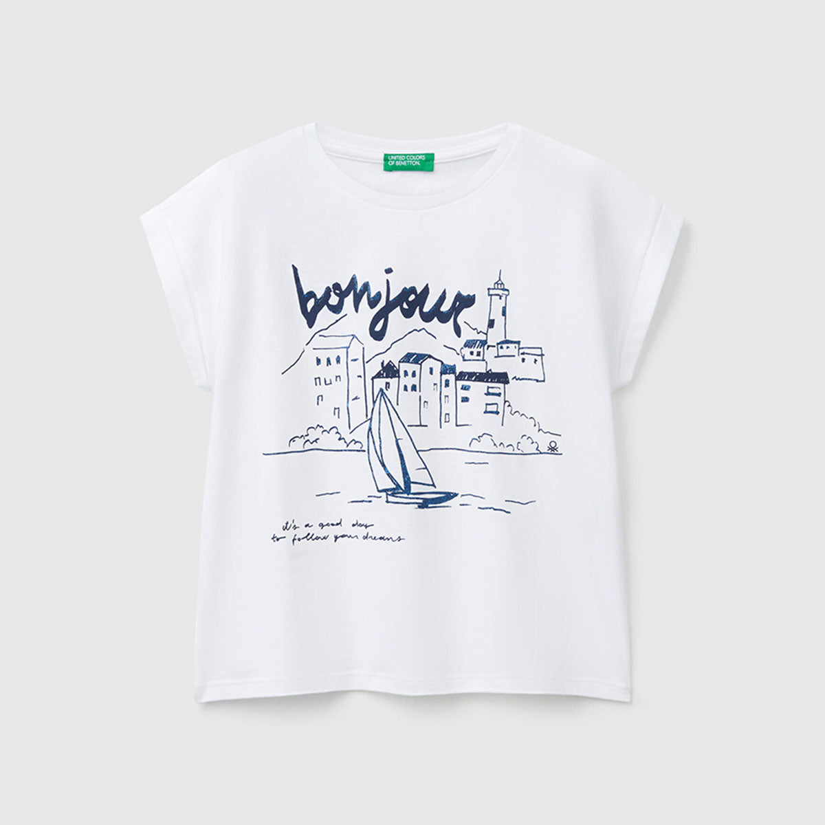 Benetton Boxy Fit Glitter Print TShirt