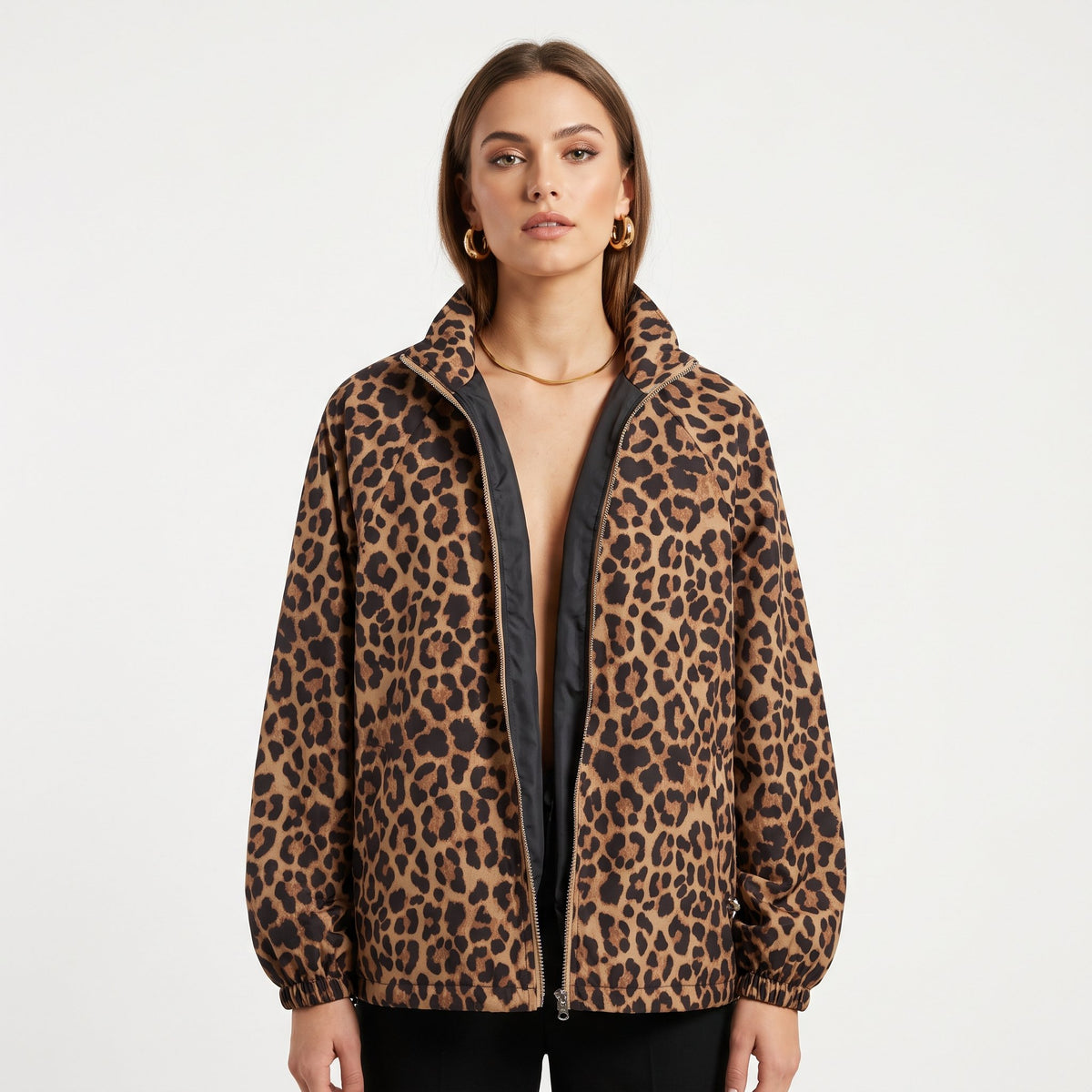 Bomber Jacket Casual Everyday Outerwear - Leopard Print