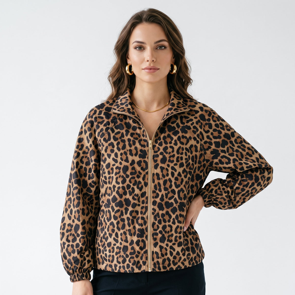 Bomber Jacket Casual Everyday Outerwear - Leopard Print