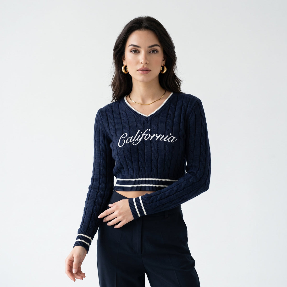 Sweater Cozy Knit Top For Layering - Navy Blue