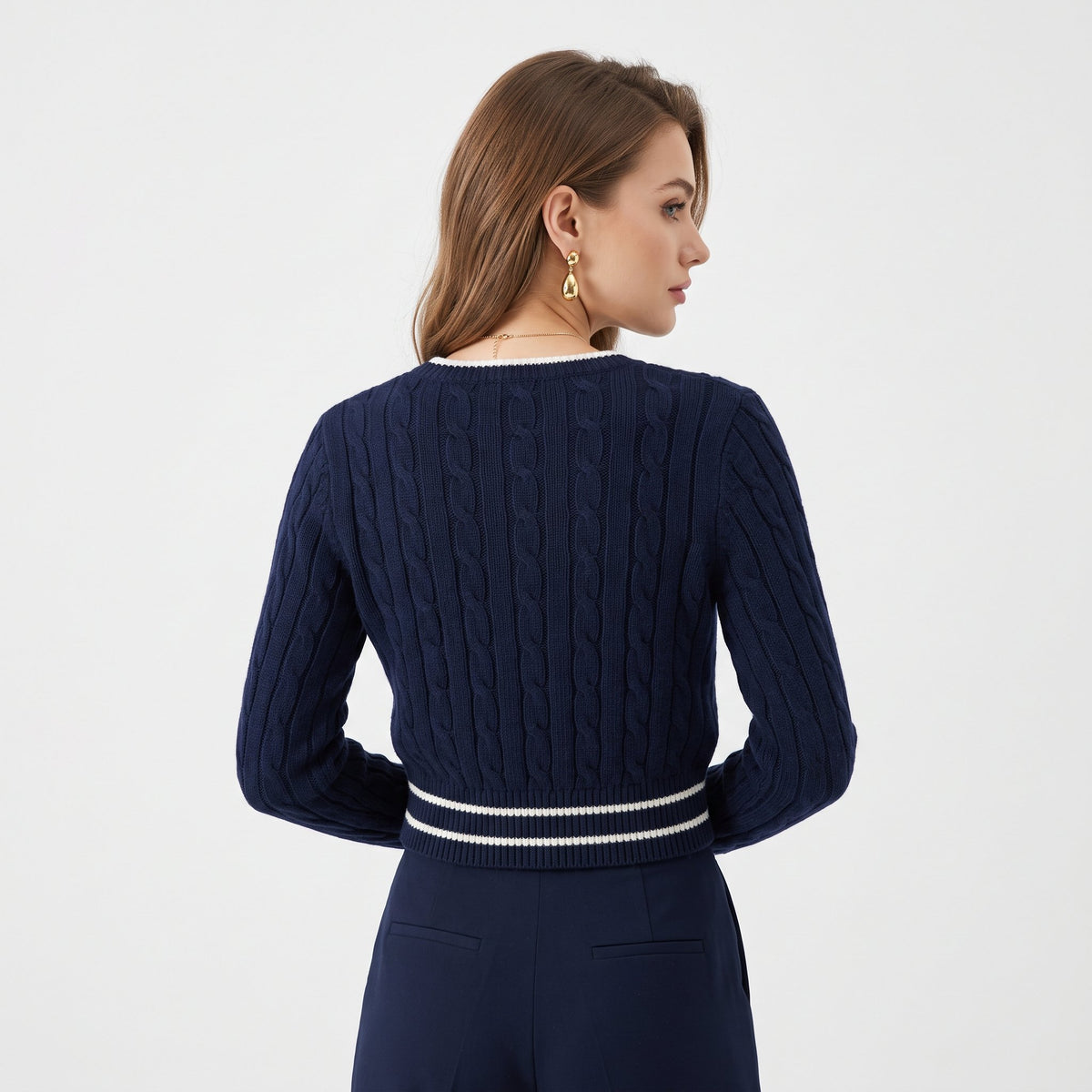 Sweater Cozy Knit Top For Layering - Navy Blue