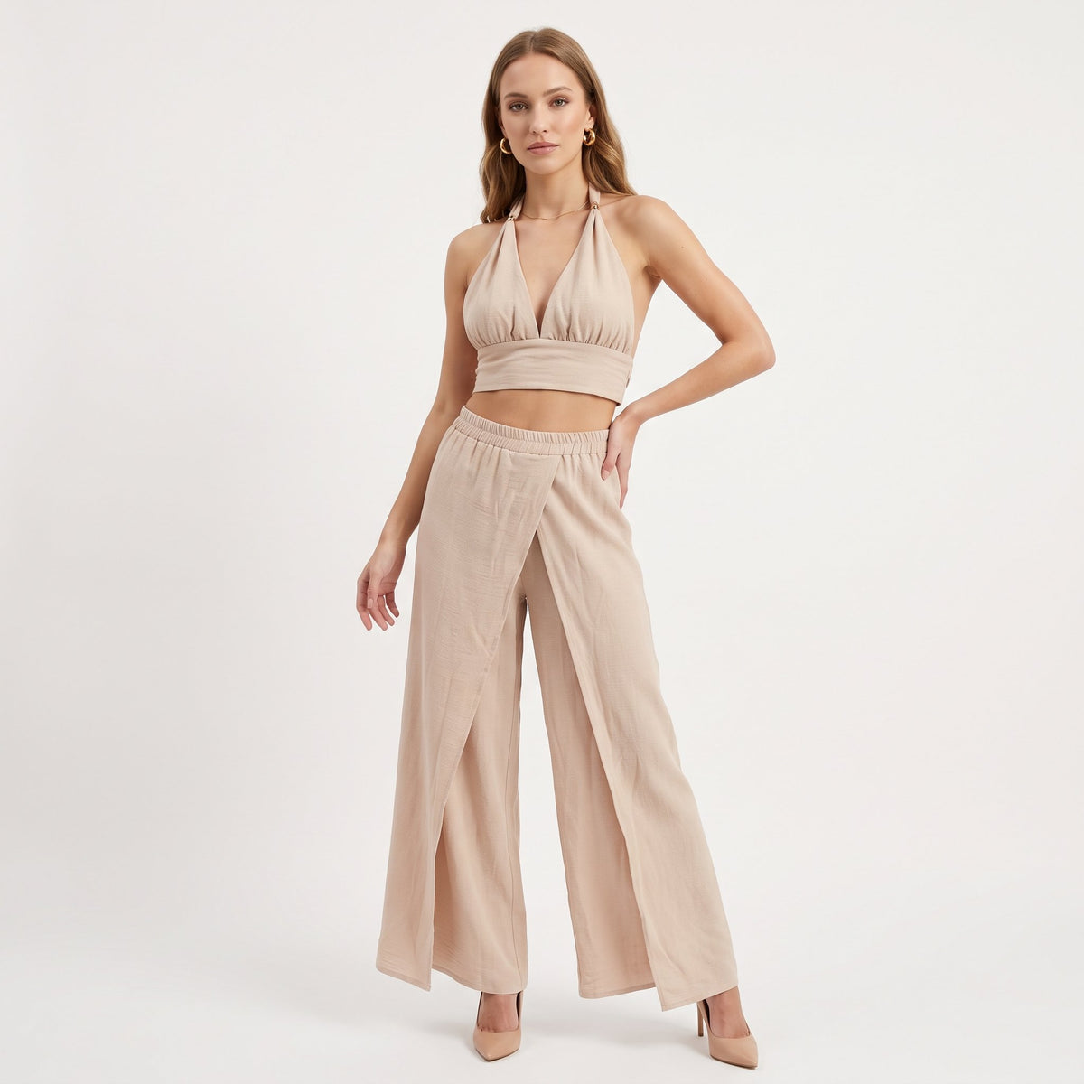 Two-Piece Set Coordinated Matching Outfit - Beige
