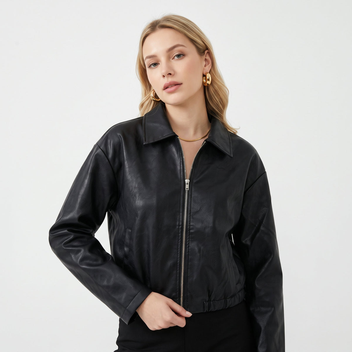 Bomber Jacket Casual Everyday Outerwear - Black