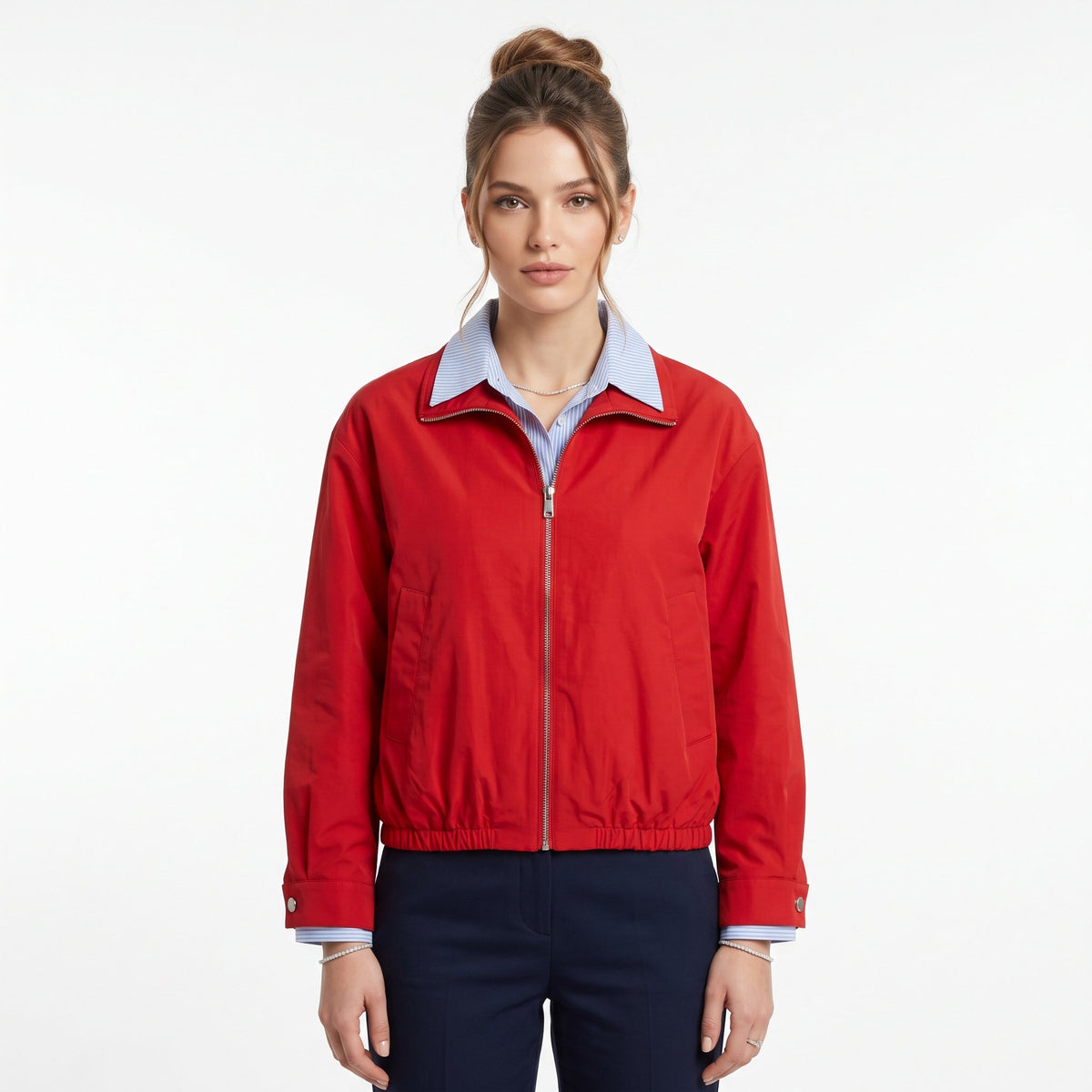 Bomber Jacket Casual Everyday Outerwear - Red