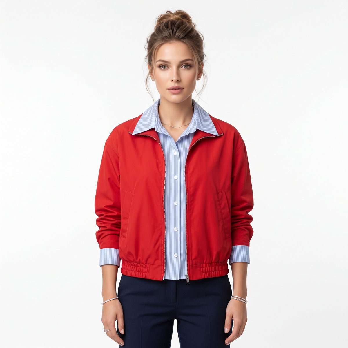 Bomber Jacket Casual Everyday Outerwear - Red