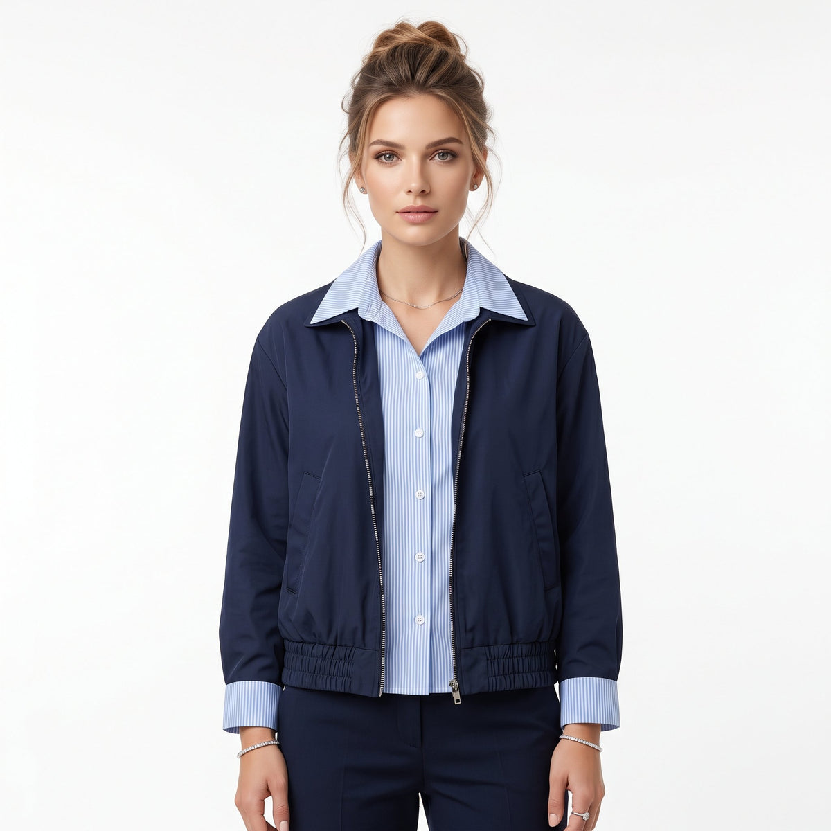 Bomber Jacket Casual Everyday Outerwear - Navy Blue