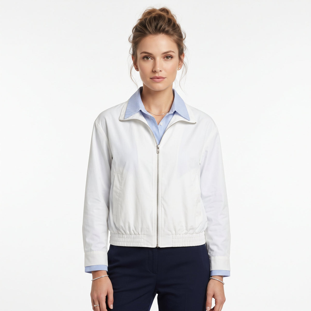 Bomber Jacket Casual Everyday Outerwear - White