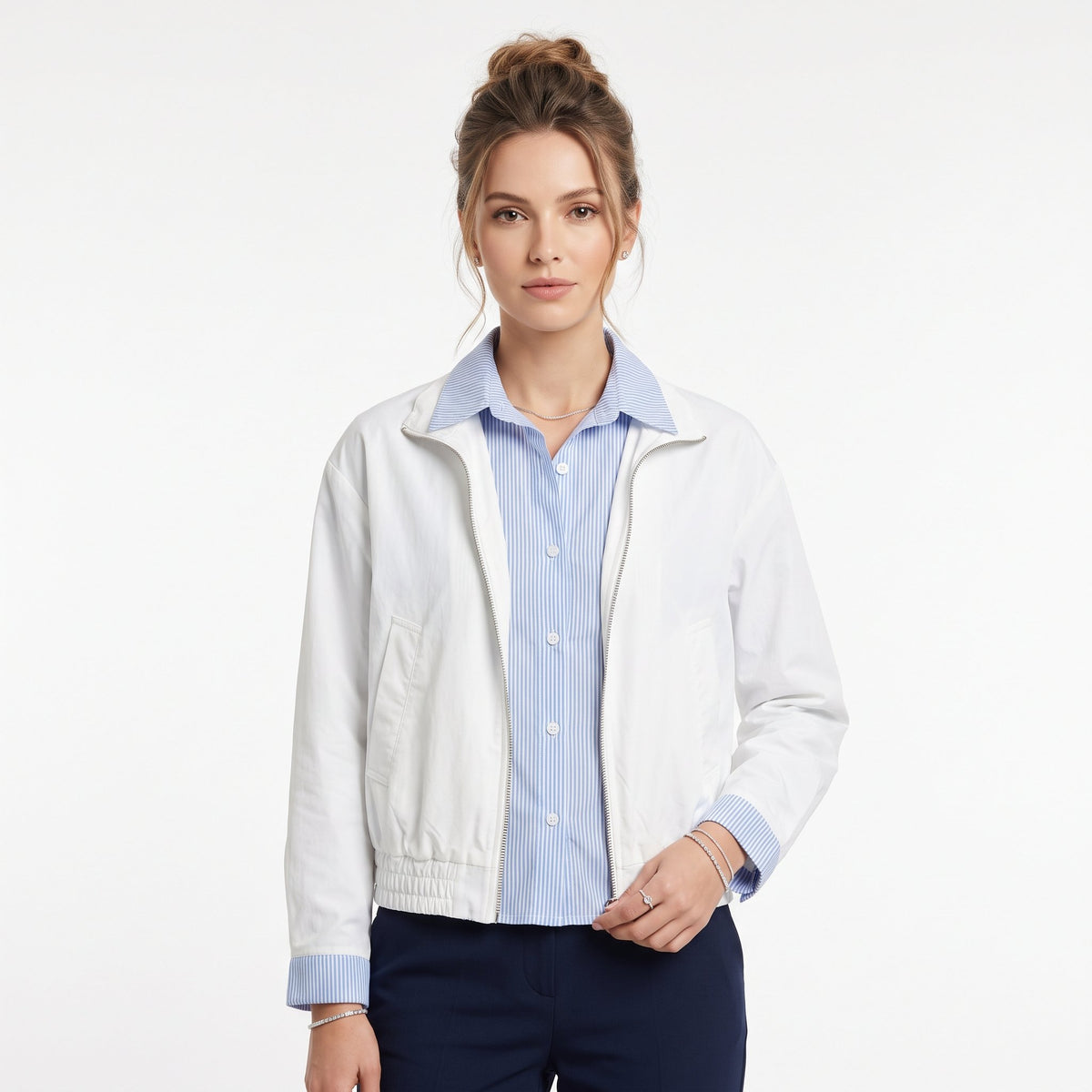 Bomber Jacket Casual Everyday Outerwear - White