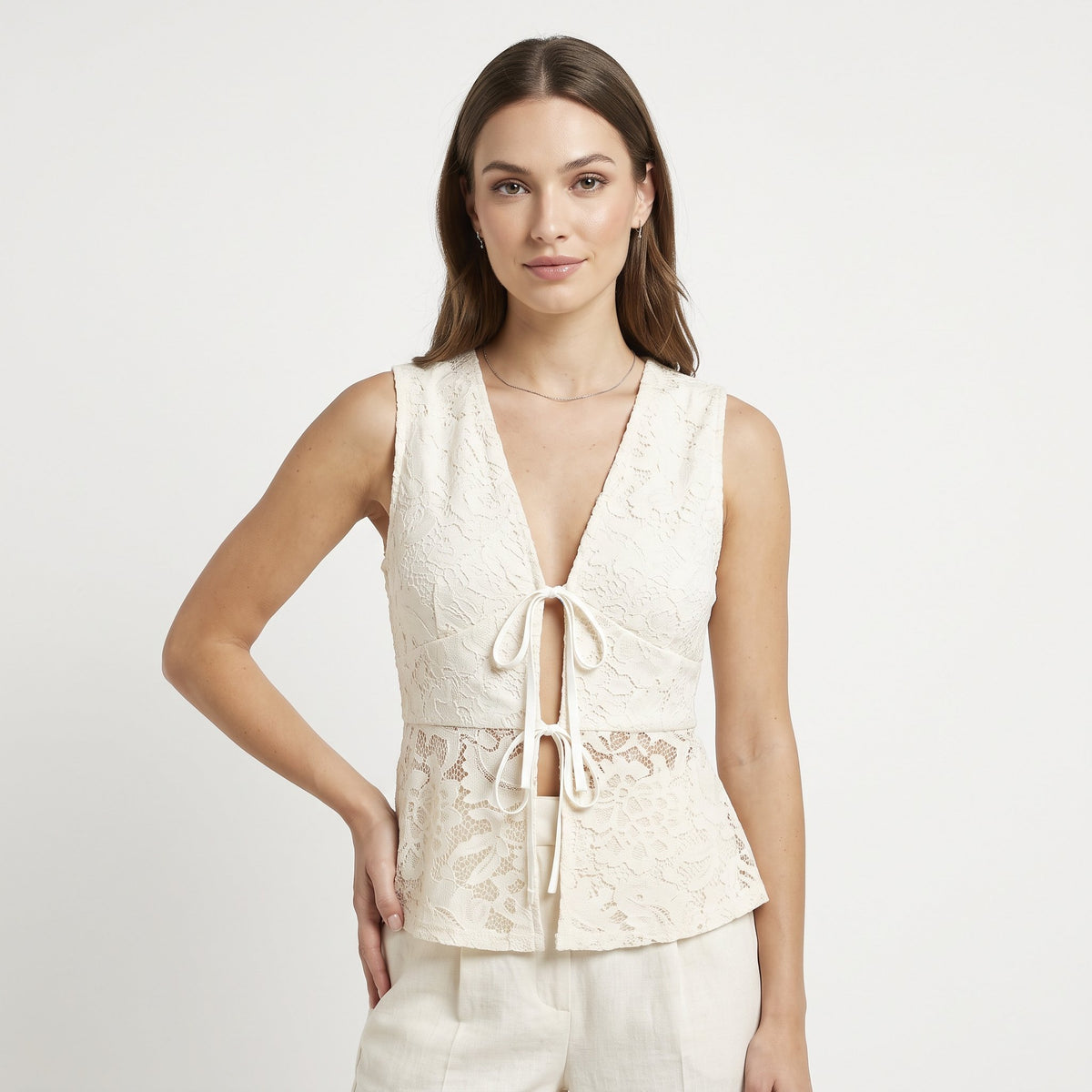 Tank Top Casual Sleeveless Top - Beige