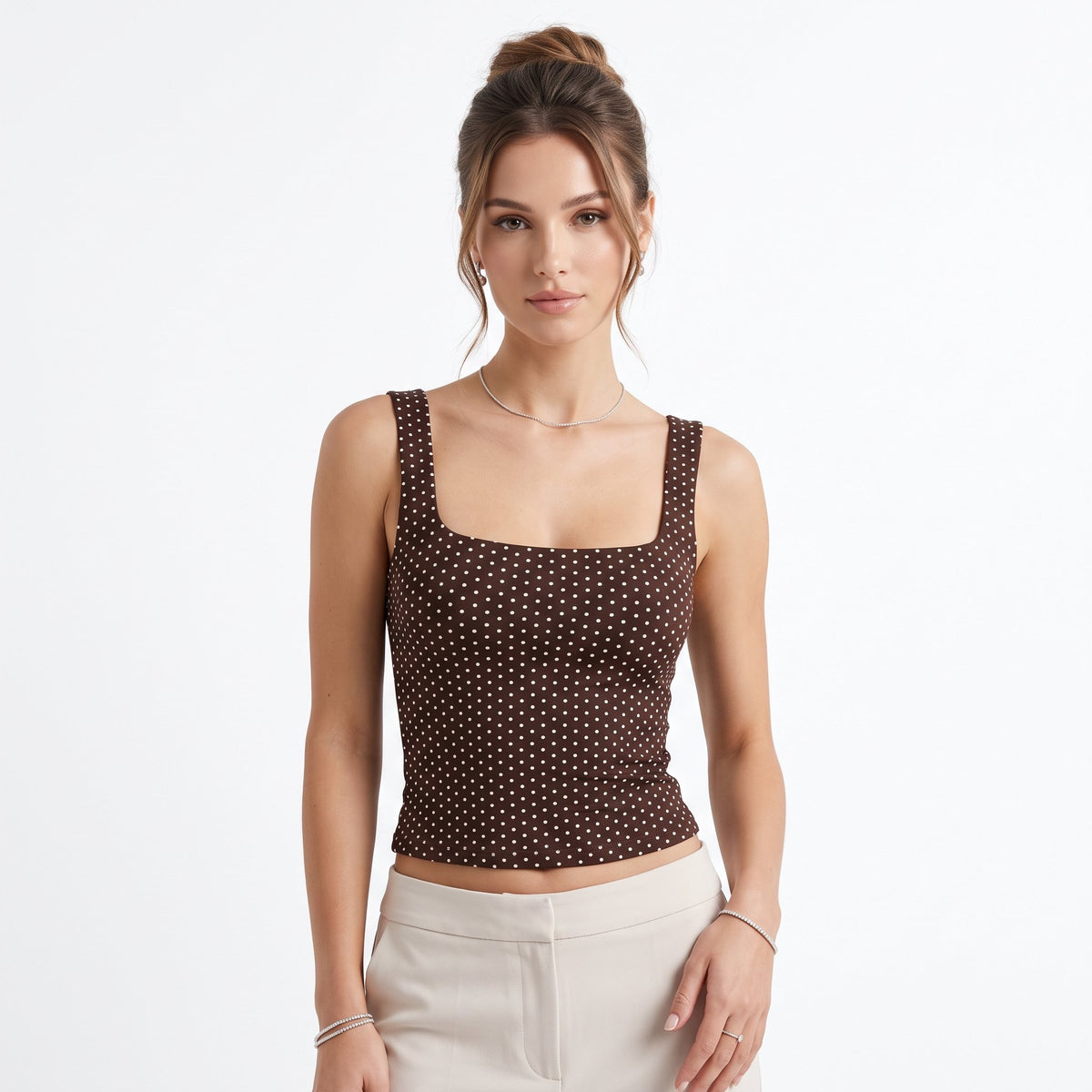 Tank Top Casual Sleeveless Top - Brown