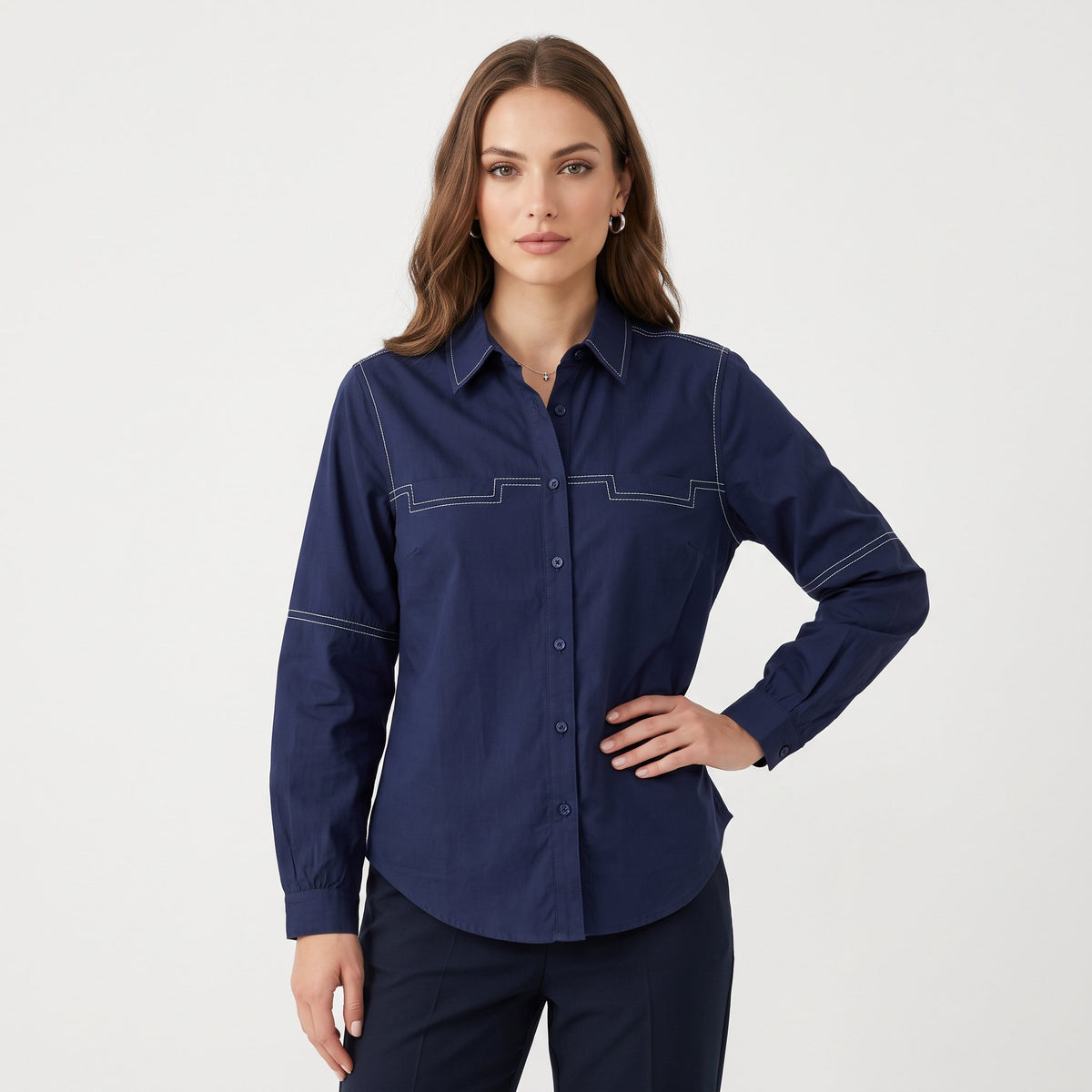 Shirt Casual Everyday Top - Navy Blue