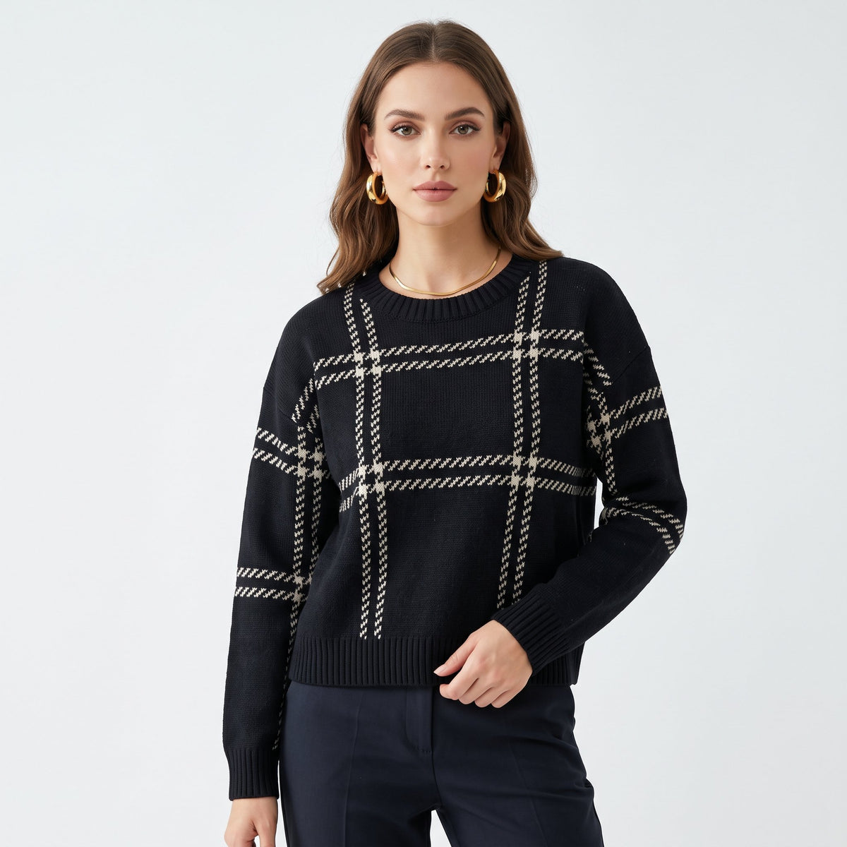 Sweater Cozy Knit Top For Layering - Black