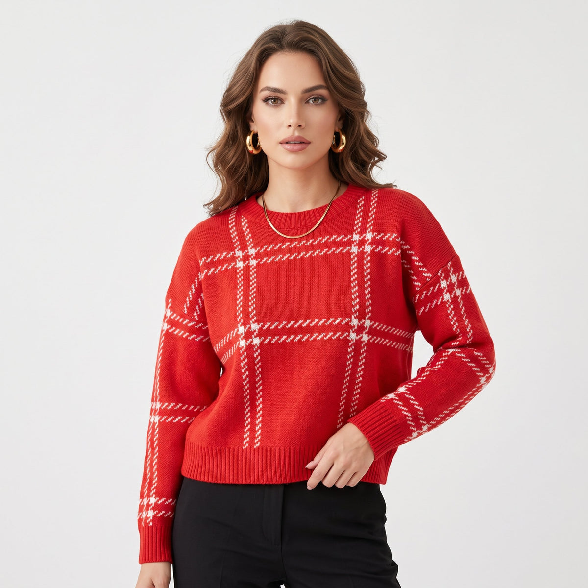 Sweater Cozy Knit Top For Layering - Red