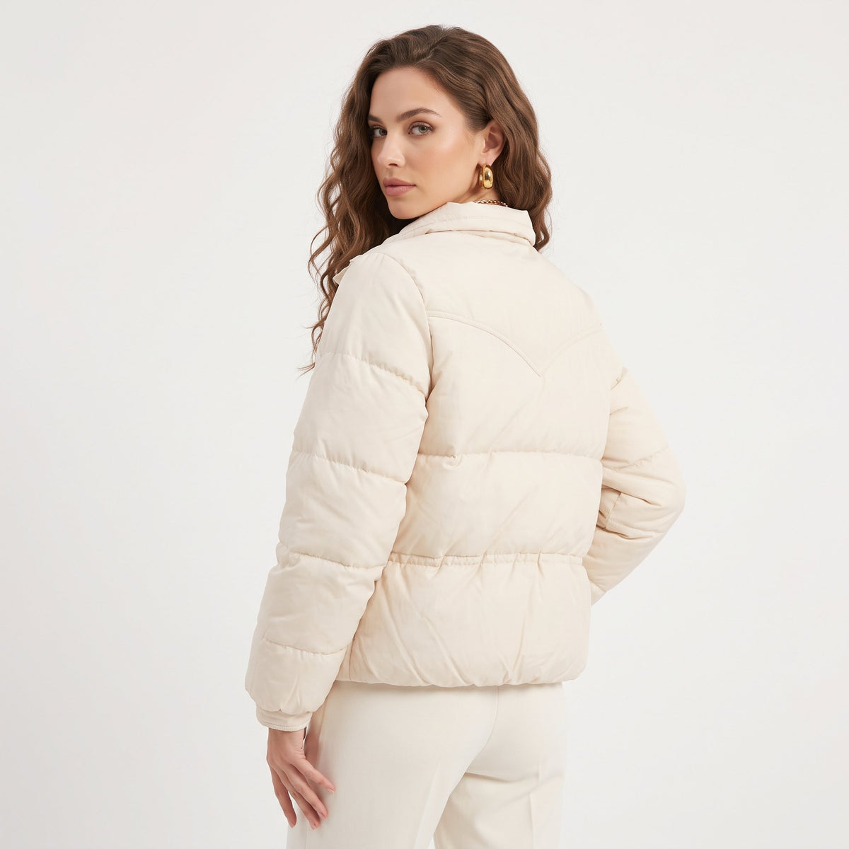 Puffer Jacket Warm Padded Winter Outerwear - Off White