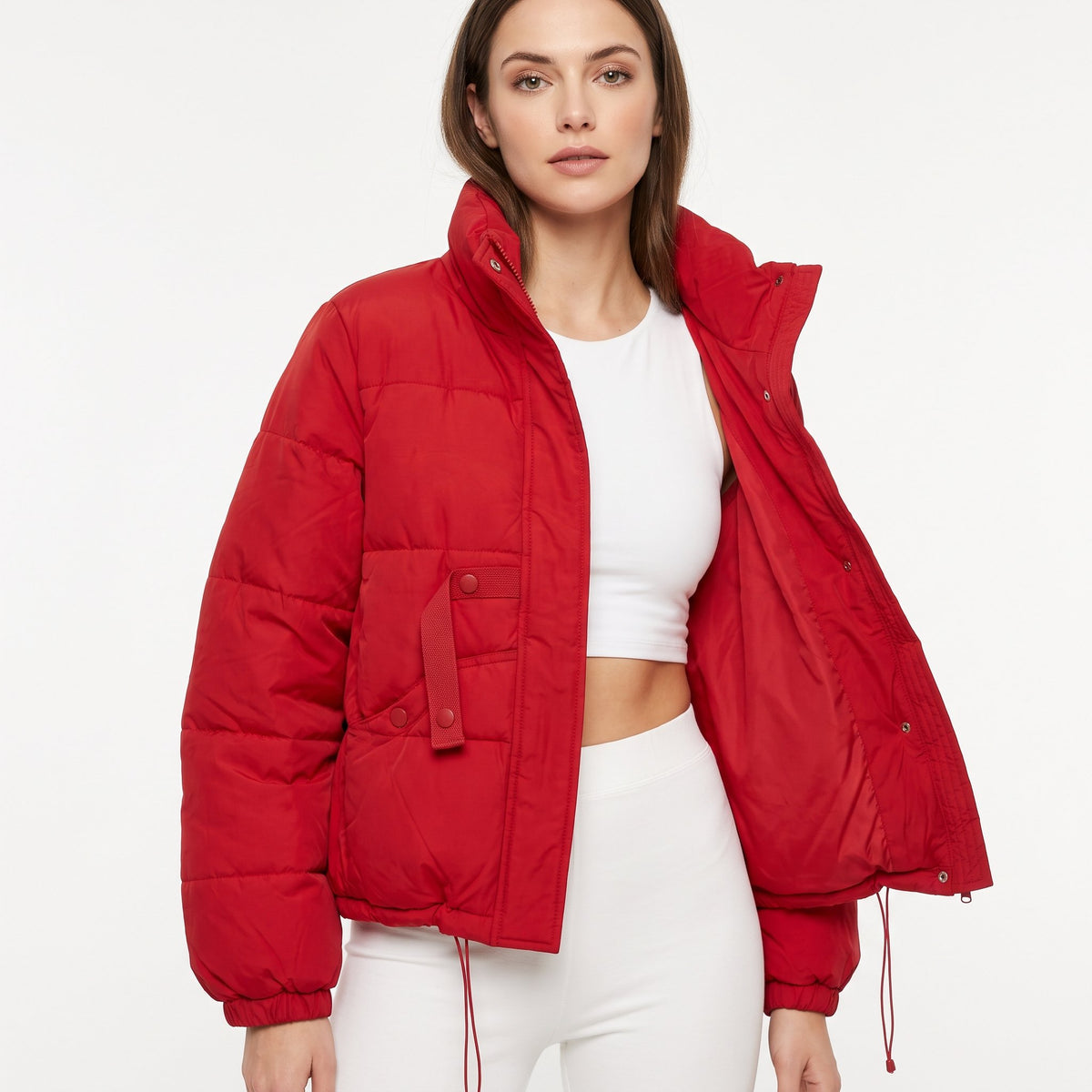 Puffer Jacket Warm Padded Winter Outerwear - Red