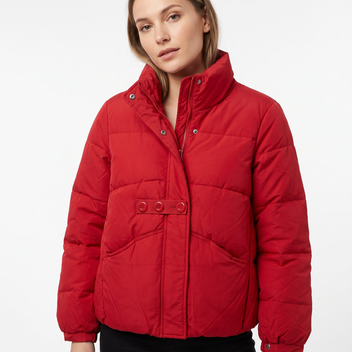 Puffer Jacket Warm Padded Winter Outerwear - Red