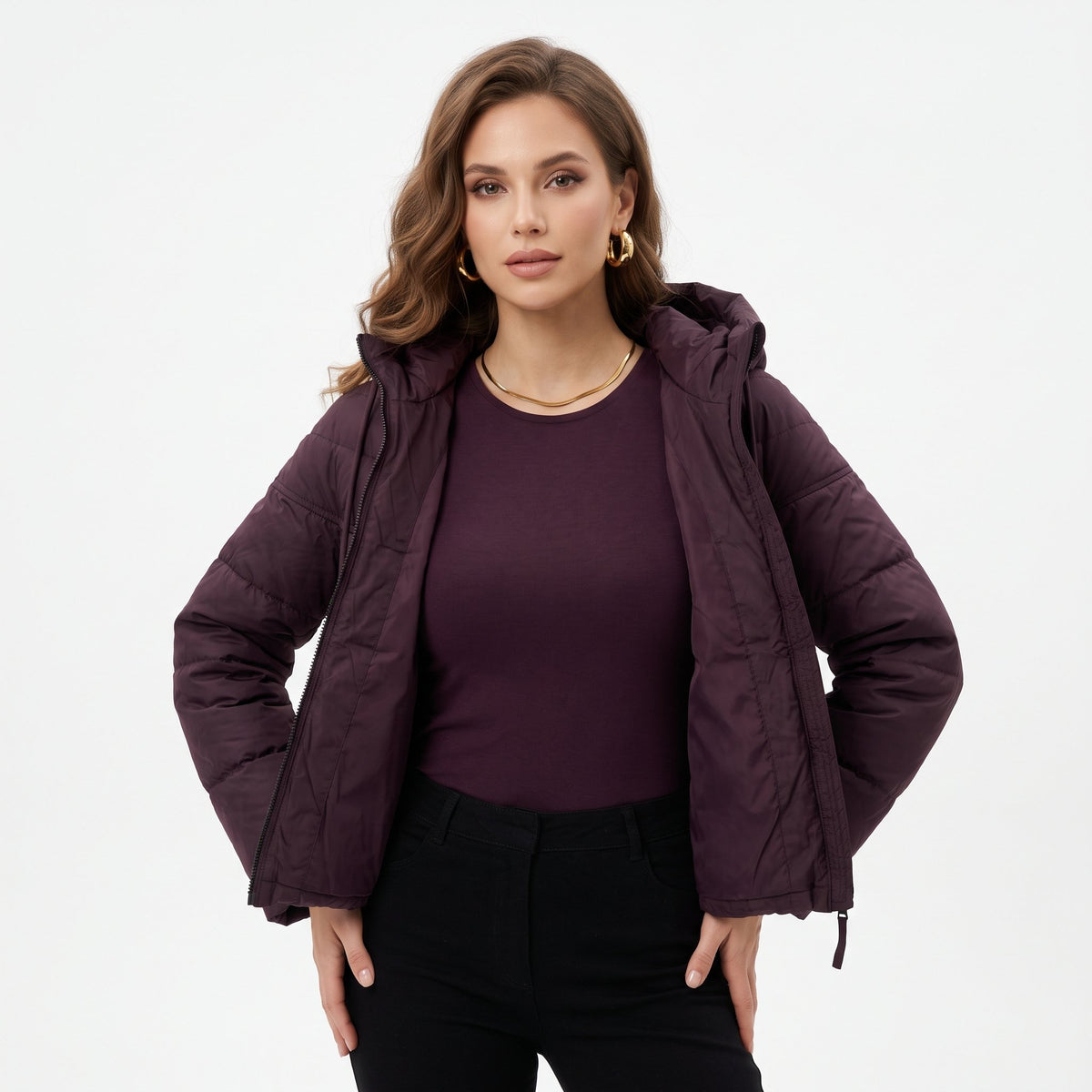 Puffer Jacket Warm Padded Winter Outerwear - Purple