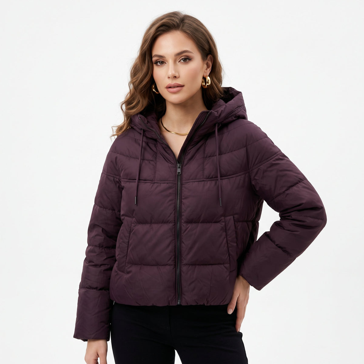 Puffer Jacket Warm Padded Winter Outerwear - Purple