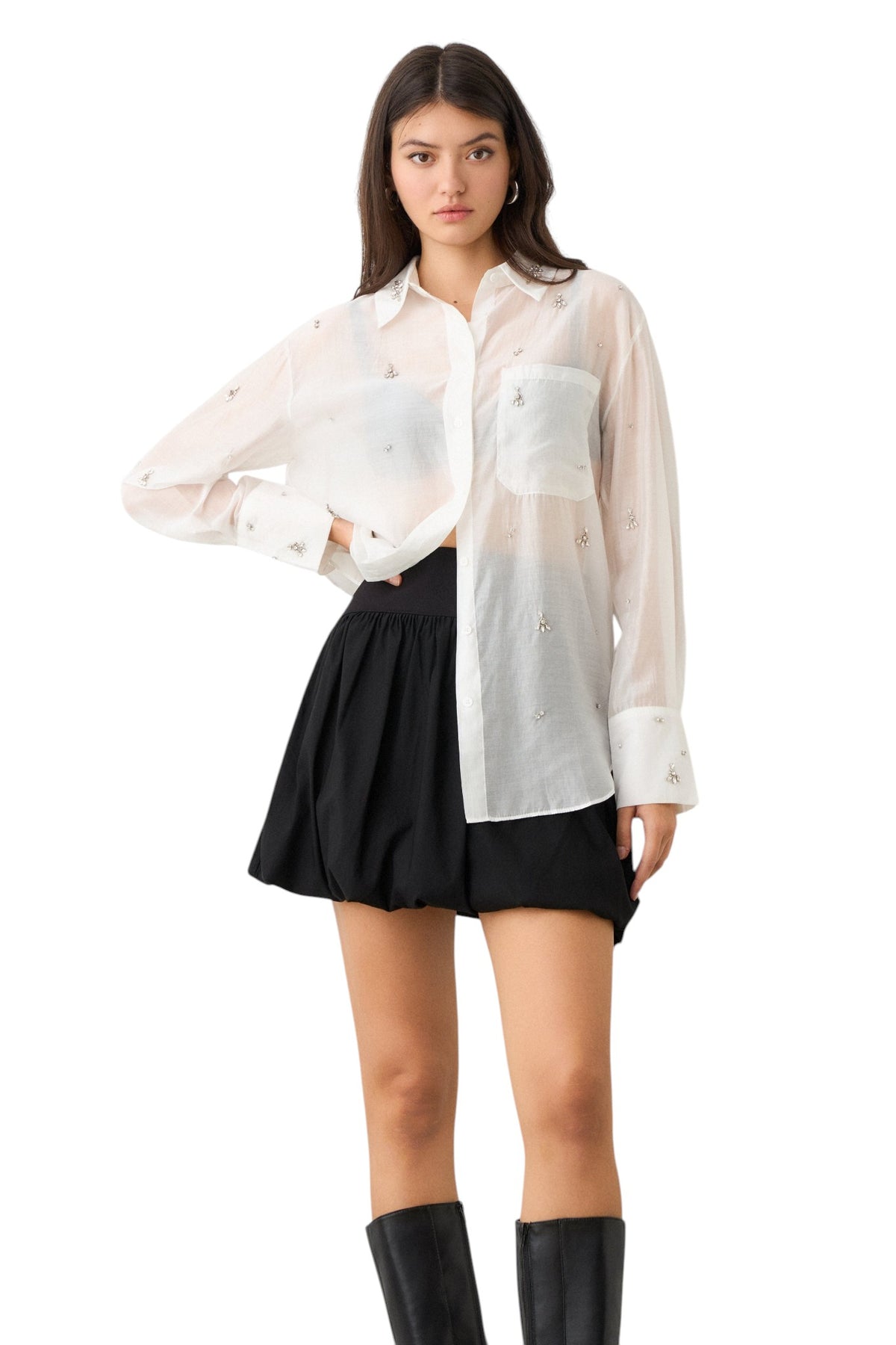 BSB Semi sheer shirt with rhinestones