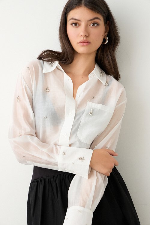 BSB Semi sheer shirt with rhinestones