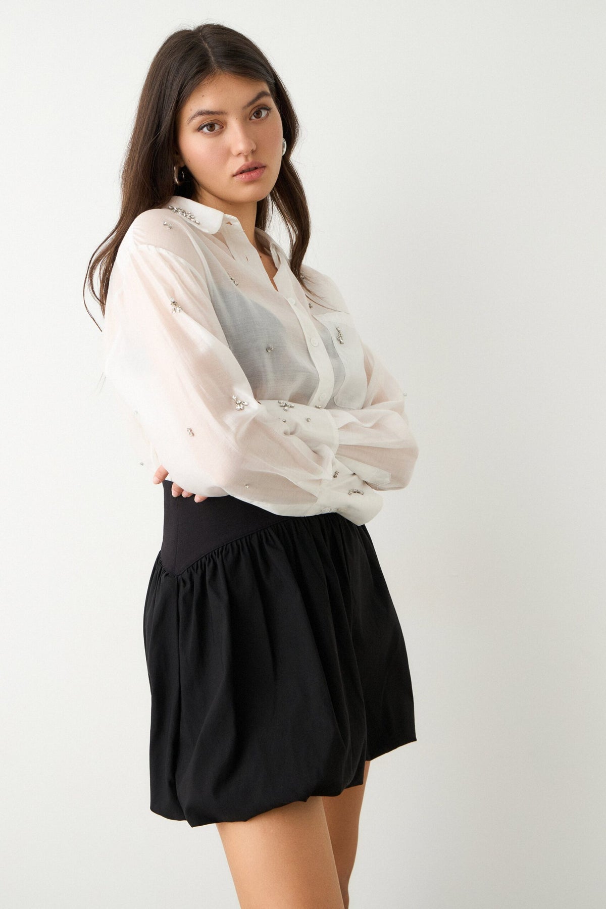 BSB Semi sheer shirt with rhinestones