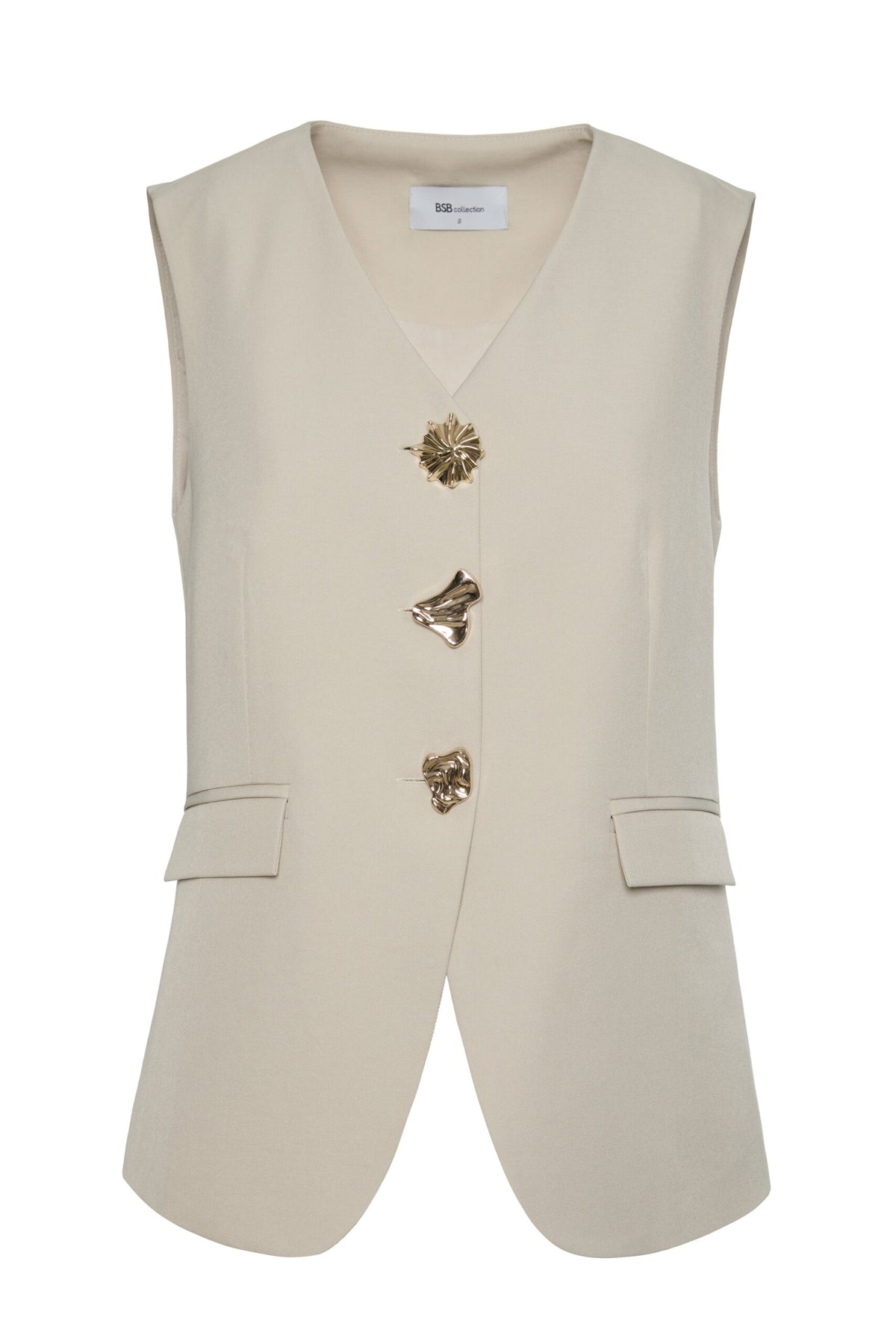 BSB Women's Sleeveless Tailored Vest with Decorative Buttons