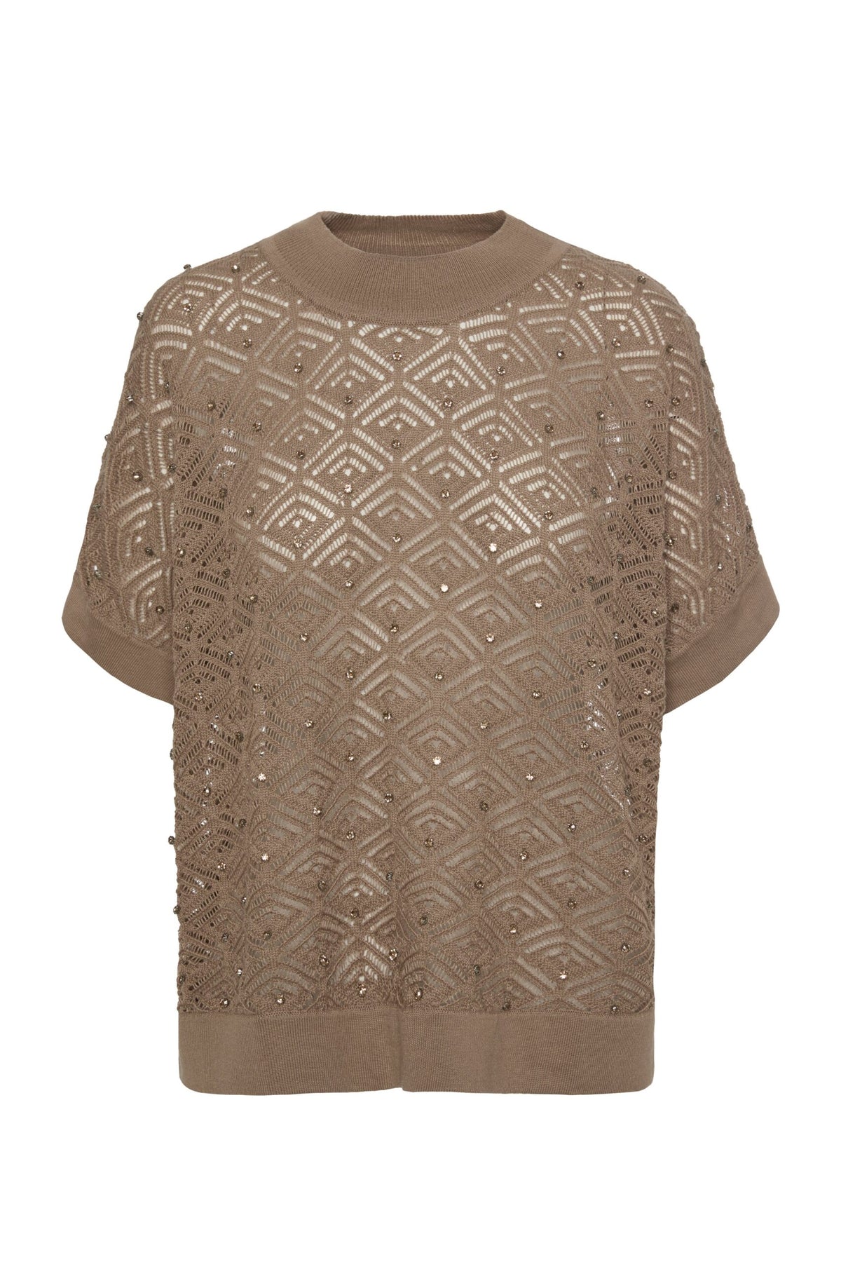 BSB Short sleeves sweater with cut works and rhinestones